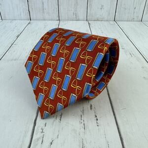Burberry Orange/Gold Silk Horse Bit Equestrian Pattern Neck Tie Made in France